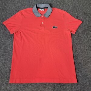 Lacoste Contrast Neck Men's Golf Polo Shirt Size M Orange Short Sleeve